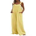 thumbnail image 1 of Wide Leg Overalls for Women Sleeveless Jumpsuits Suspender Overalls with Pockets, 1 of 6