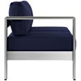 thumbnail image 3 of Modway Shore Fabric Aluminum Outdoor Patio Left Arm Loveseat in Silver/Navy, 3 of 4