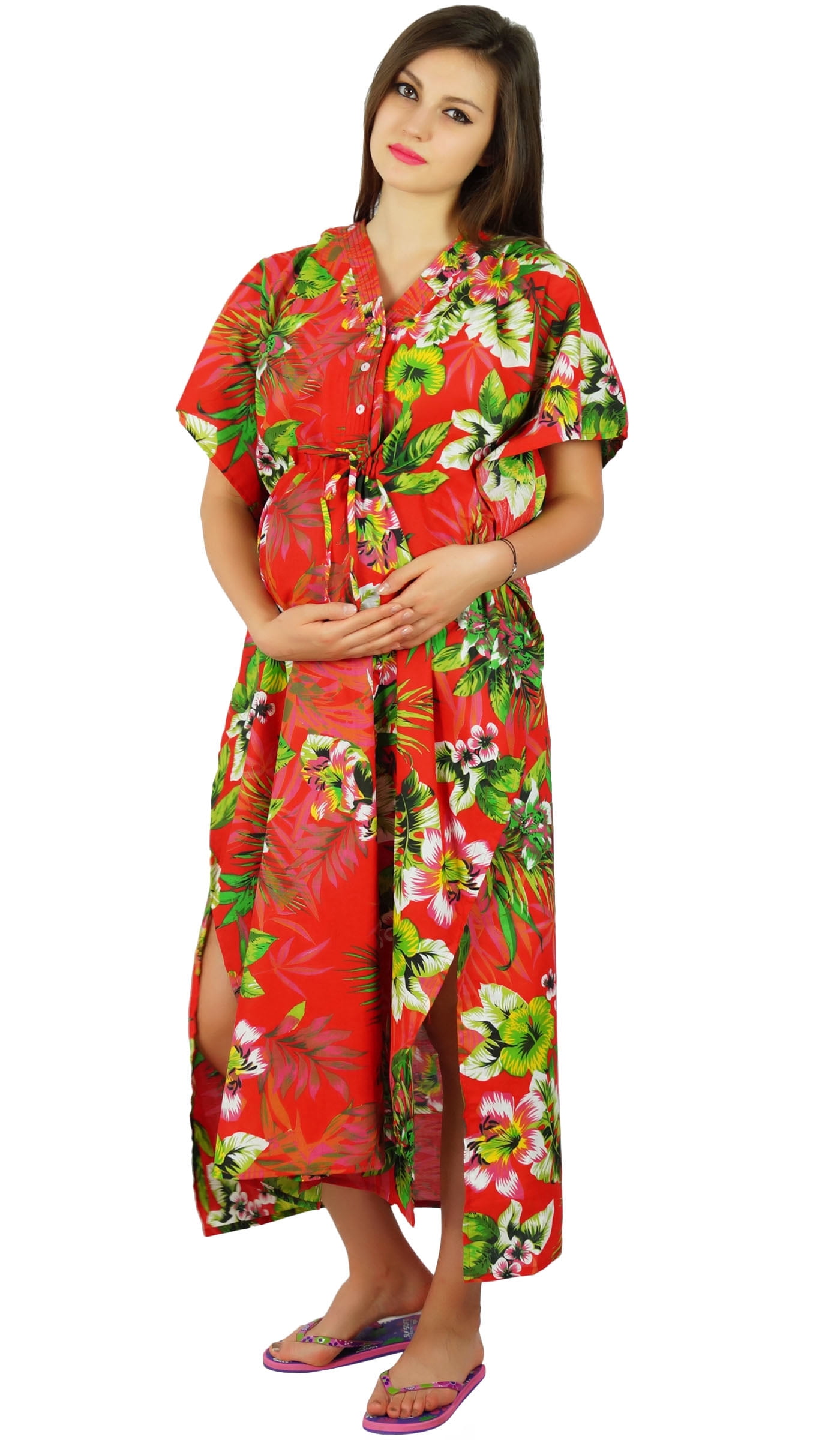 Bimba Nursing Cotton Kaftan Maternity Night Wear| Delivery Gown- Front Buttons