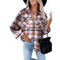 thumbnail image 1 of Women's Oversized Plaid Button Down Shirt Shacket Jacket Long Sleeve Casual Fall Outwear with Pockets, 1 of 5