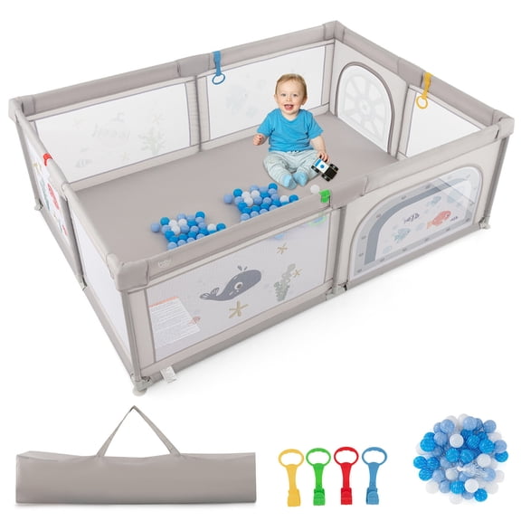 Gymax Grand Parc pour Bébé Parc pour Enfants Centre d'Activités 81 Pieds' x 57,5 Pieds' Motif Whale