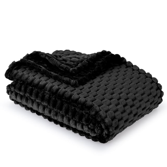 BHG Textured Velvet Plush Throw Rich Black