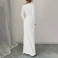 thumbnail image 4 of JGGSPWM Robe à une Épaule à Manches Longues pour Femmes Couleur Unie Froncée Sortie Nocturne Formelle Maxi Automne Invitée de Mariage Robes Blanc P, 4 of 8
