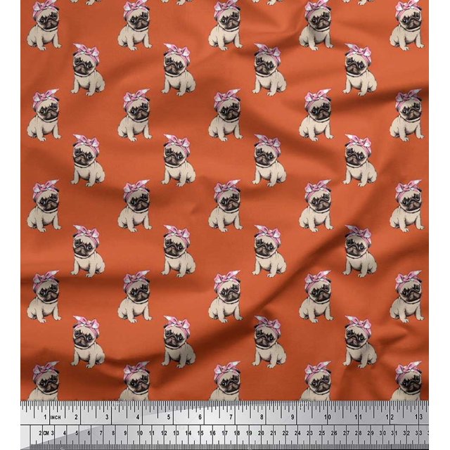 Soimoi Rayon Fabric Pug Dog Print Fabric by Yard 42 Inch Wide