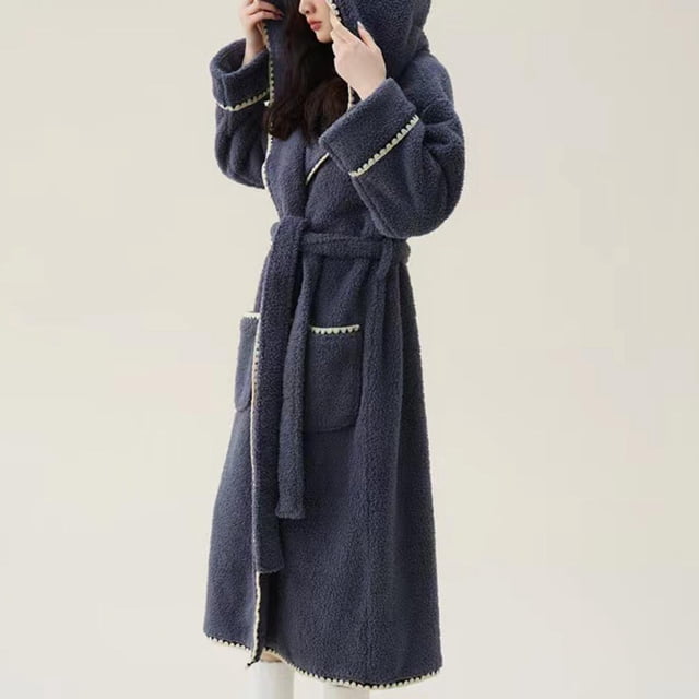 RXIRUCGD Mode Femmes Décontracté Uni Manches Longues Dames Ample Poche Garder au Chaud Peignoirs Faux Velours Tenue de Nuit Robe Chemises de Nuit( Gris, Taille:TG )
