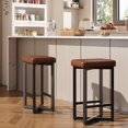 thumbnail image 3 of BeesClover Bar Stools Set, Counter Height Backless Barstools, with Metal Frame & Footrest, Counter Height Backless Barstools with Metal x-Frame, with PU Leather for Home Bar, Dining Room, 3 of 7