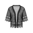 thumbnail image 4 of Summer Women's Open Front Shrug Short Sleeve Solid Color Lace Patchwork Cardigan Sheer Bolero Cover Up, 4 of 9