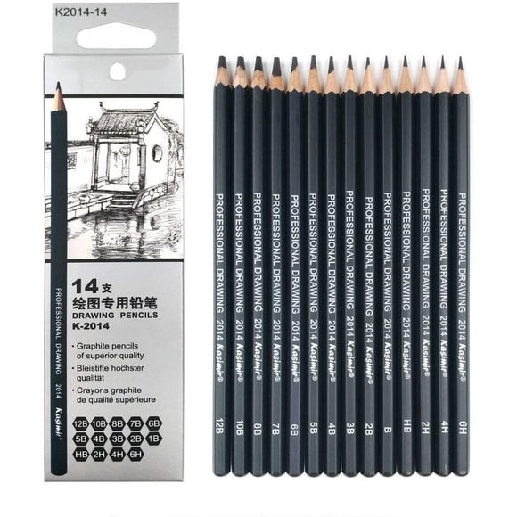 Drawing Pencils 14pcs/set 12B, 10B, 8B, 7B, 6B, 5B, 4B, 3B, 2B, B, HB, 2H, 4H, 6H Graphite Sketching Pencils Professional Sketch Pencils Set for Drawing