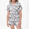 thumbnail image 2 of Girls Sleepwear & Robes Girls DIY Printed Lapel Short Sleeve Top Pajamas Set with Comfortable Shorts Bath Robe for Home Wear, 2 of 6