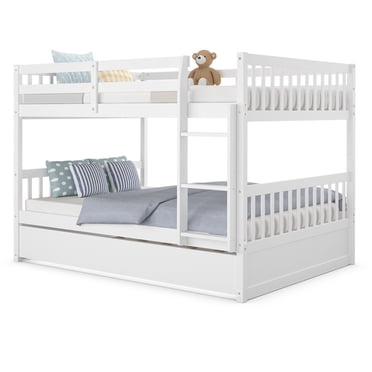 Gymax Lit Superposé Double sur Double Plateforme en Bois Lit Capitaine avec Tiroir-Lit et Échelle avec Barre