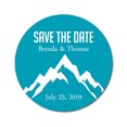 thumbnail image 1 of Darling Souvenir Round 45 Pcs Snowy Mountain Save The Date Stickers Personalized Bride Groom Names And Date Envelope Seals - Turquosie, 1 of 4
