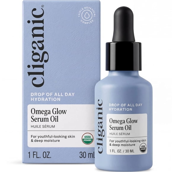 Cliganic Omega Glow Face Serum with Triple Botanical Complex® – Jojoba, Rosehip & Argan Oils, Hydrating Facial Serum Helps Reduce the Look of Fine Lines & Plump Skin, 1 oz