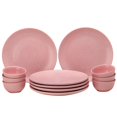 thumbnail image 1 of Hand Painted Ceramic Dinner Set Of 12 Pieces Dinnerware Set, Blush Pink | Set Of 6 Dinner Plates + 6 Small Dinner Bowl, 180ml Each | Microwave & Dishwasher Safe, 1 of 5