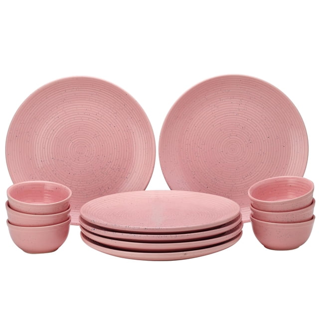 Hand Painted Ceramic Dinner Set Of 12 Pieces Dinnerware Set, Blush Pink | Set Of 6 Dinner Plates + 6 Small Dinner Bowl, 180ml Each | Microwave & Dishwasher Safe
