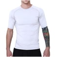 thumbnail image 2 of BADHUB Men's Compression Training T-shirts Quick Dry Short Sleeve Running Athletic Tee Shirt Moisture Wicking Performance Fitted Tee Tops Summer Savings White XL, 2 of 7