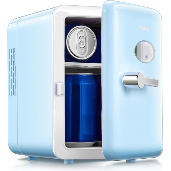 Mini Fridge With Handle, Small Fridge Rapid Cooling 4 Liter/6 Cans Skincare Fridge, Cooler and Warmer Refrigerators for Bedroom, Cosmetics, Office and Car (Aqua)