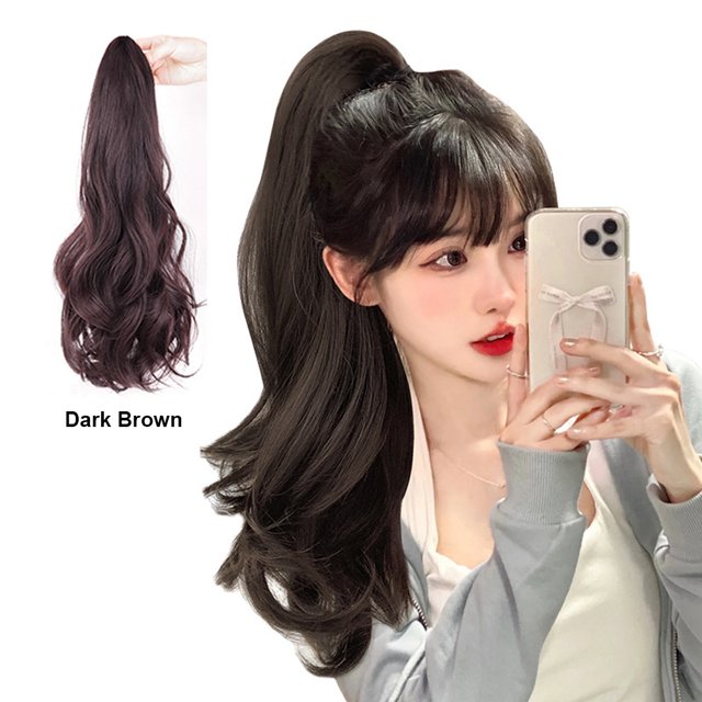 Tignapoo Longue Extension de Cheveux Queue de Cheval Ondulée avec Pince à Griffes - Brun Foncé, 40 cm, Fibre Synthétique Résistante à la Chaleur pour un Style Naturel et un Ajustement Sécuritaire