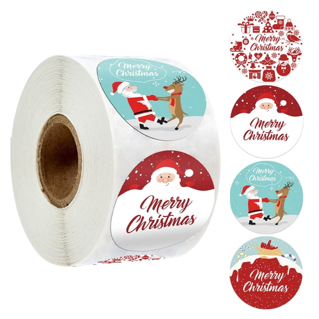 WIFKLSIIPG Rouleau Naturel Rond de 1,5 Po Cuit avec Autocollants de Noël / 500 Étiquettes par Rouleau