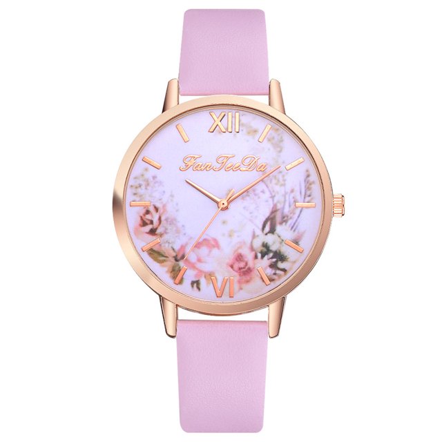 RKSTN Montres pour Femmes FanFeeDa Montre de Mode Décontractée à Quartz avec Bracelet, Boîtier Rond en or rose, Cadran floral et Bracelet en Cuir rose. Cette Montre Analogique de Mode pour Femmes avec Marqueurs à Chiffres Romains Est Idéale pour une Tenue Décontractée, des Événements Formels Ou comme Accessoire à Offrir.