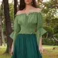 thumbnail image 2 of bbymog Womens Renaissance Peasant Blouse Off Shoulder Trumpet Sleeve Tops Green L, 2 of 7