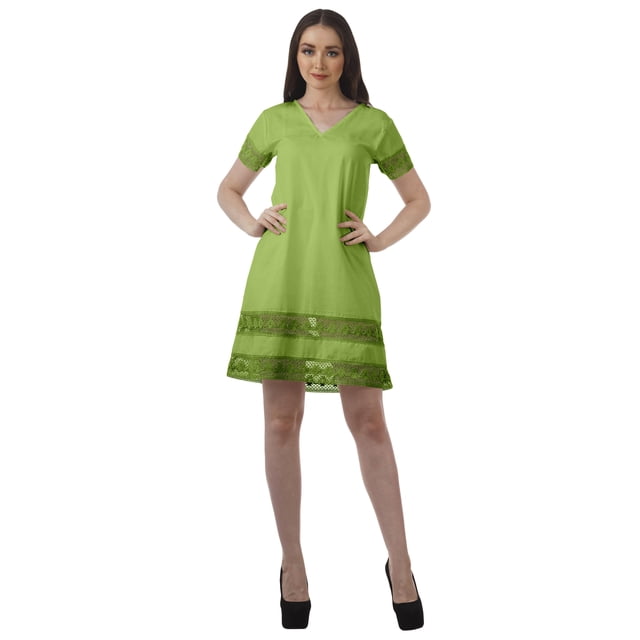 Moomaya Tunique à Manches Courtes Robes de Cocktail pour Femmes Robe en Coton Uni Extensible