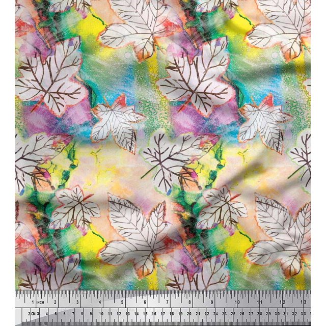 Soimoi Cotton Poplin Fabric Texture & Maple Leaves Print Sewing Fabric Yard 42 Inch Wide