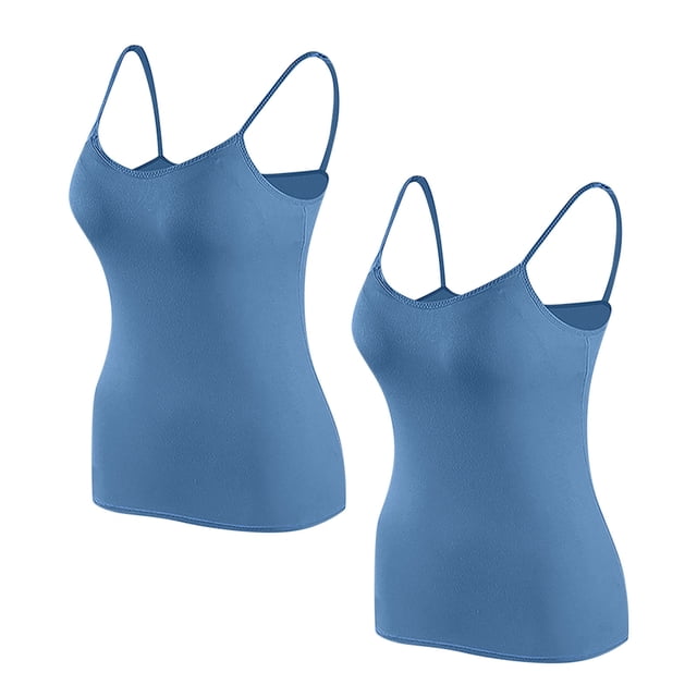 Timegard Camisoles pour Femmes 2 Pcs avec Soutien-Gorge Intégré Col Rond Bretelles Spaghetti Ajustées Douces Maillots de Corps Décontractés Hauts de Pyjama