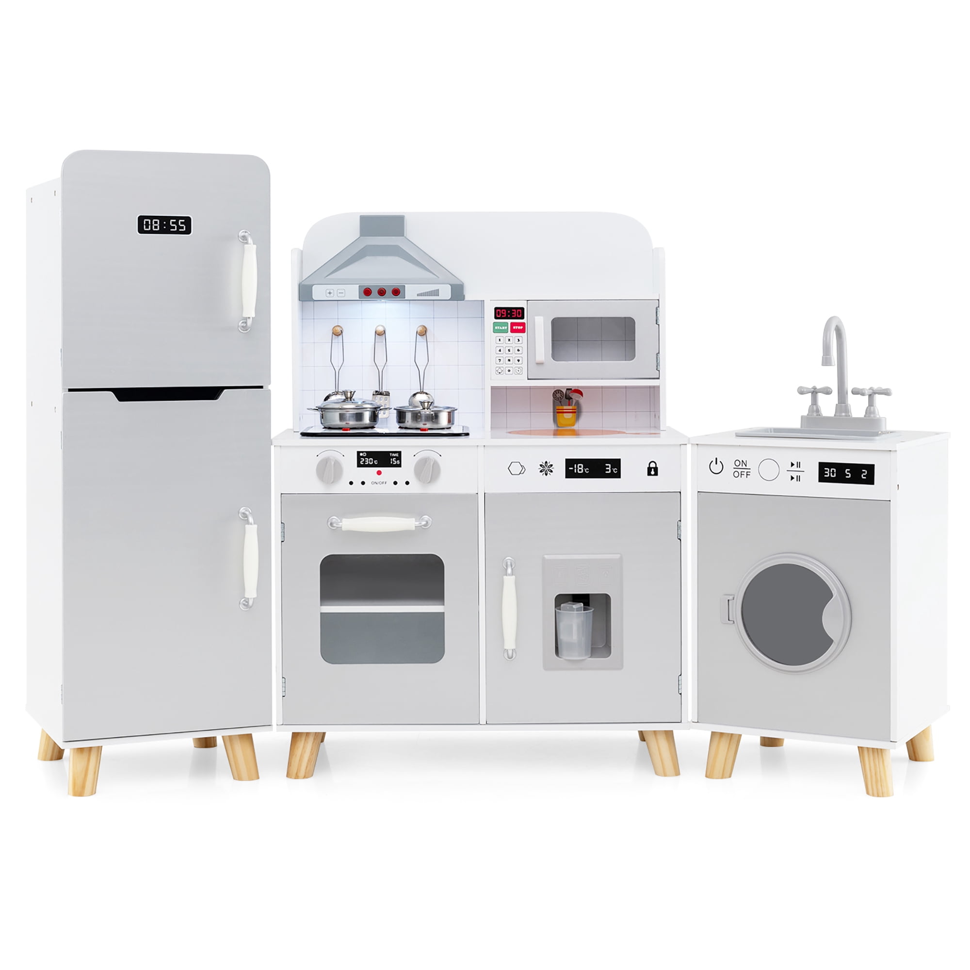 Gymax 3 in 1 Kitchen Toy w/Refrigerator Kitchen Set Washing Machine Ice Maker Stoves