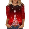 thumbnail image 2 of Chemises pour Femmes Femmes Décontracté Imprimé Noël Ample Manches Trois Quarts Col Rond Hauts Blouses en Liquidation, 2 of 5