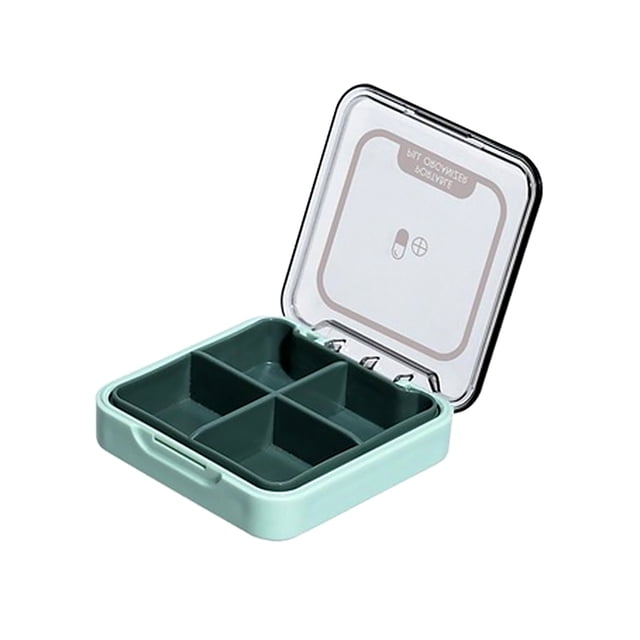 Transemion Pill Box Health Care Tablet Storage Container Dispenser Daily Tablets Holder Travel Indoor Outdoor Organizer Suitcase Green 1Set