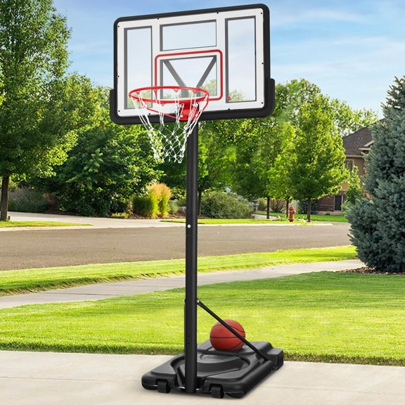Best Choice Products Panier de Basketball de 10 Pi à Taille Ajustable, Système de But Portable d'Extérieur de 7,5 à 10 Pi à Hauteur Réglable avec Rebord Absorbant les Chocs, Gel de Base Haute Performance, 2 Roues