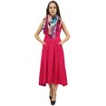 thumbnail image 2 of Bimba Womens Designer Rayon Dress With Pockets Solid Crimson Maxi With Scarf - 16, 2 of 6