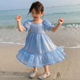 thumbnail image 4 of Filles d'Été de Couleur Pure Cou Carré Manches Bouffantes Robe de Princesse Coréenne Douce, 4 of 8