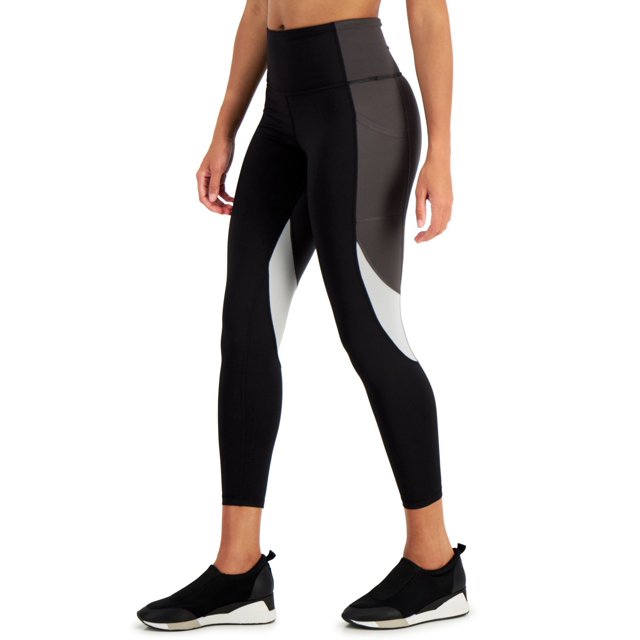 Ideology Women’s High Rise, Side Pockets Colorblock 7/8 Leggings, Black, X-Small