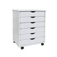 thumbnail image 2 of Pemberly Row Modern Solid Wood 6-Drawers Wide Roll Utility Cart in White, 2 of 8
