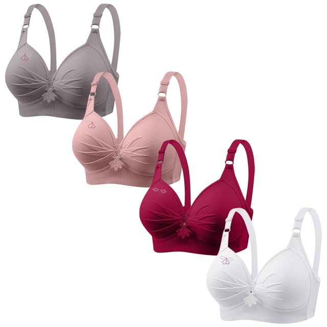 Bras for Women, 4PC Woman's Printing Gathered Together Large Size Daily Bra Underwear No Rims, Daily Bra