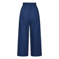 thumbnail image 4 of Womens Wide Leg Cropped Pants Cotton Linen Elastic High Waisted Palazzo Pants with Pockets Blue, 4 of 7
