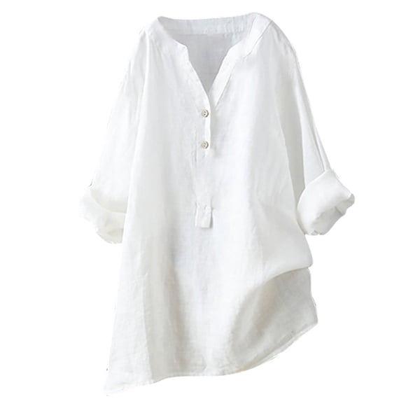 Lixiuxyad Loose Button Down Blouse Tops Stand Solid Sleeve Collar Long Casual Women Shirt Women's Blouse White XXL