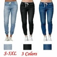 thumbnail image 3 of NEW Women‘s Casual Denim Jogger Pants Ladies Drawstring Elastic Waist Jeans, 3 of 5