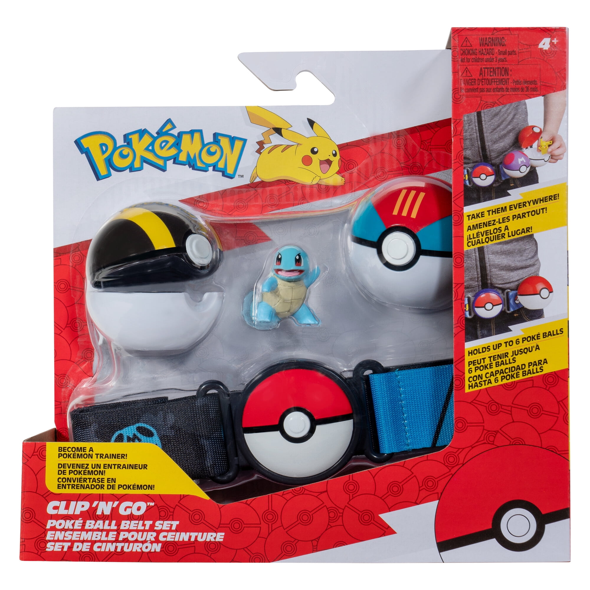 Ensemble de ceinture Pokémon Clip 'N' Go - Carapuce + Hyper Ball, Appât Ball, et ceinture sur le thème de Carapuce