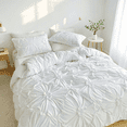 thumbnail image 2 of JOLUSERE Rustic French Style White Duvet Cover Sets Queen Size, Textured Flower Pinch Pleated Solid Luxury Bedding Sets, 2 of 9