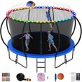 thumbnail image 1 of Jump Into Fun Trampoline 12FT, 1200LBS Trampoline for Kids and Adults with Enclosure, Basketball Hoop, Wind Stakes, LED light, Sprinkler and Socks, Outdoor Galvanized Full Spray Round Trampoline, 1 of 7