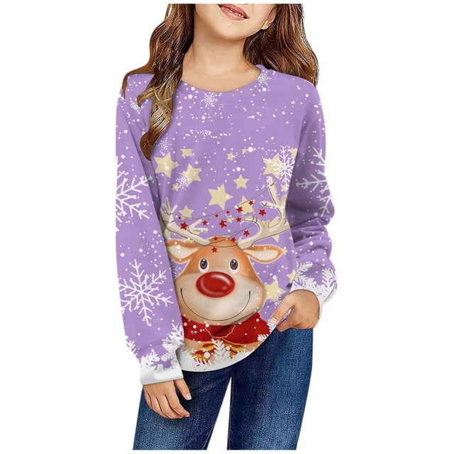 HNMKIU Chandails en Molleton Col Rond Filles Automne et Hiver Imprimé de Noël Manches Longues Décontracté Sans Capuche