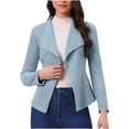 thumbnail image 3 of Économies d'Automne! srobpty Veste à Manches Longues pour Femme, Veste Courte à Col à Revers à Manches Longues pour Femme en Suède Uni, Mode Décontractée, Tissu Confortable, Bleu, P, 3 of 4