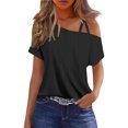 thumbnail image 1 of tarylea Going Out Tops For Women 1 Cold Shoulder Top Eyelet Short Sleeve Shirts Loose Fitted, 1 of 4