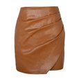 thumbnail image 5 of Women PU Leather Slim Fit Short Skirt Asymmetrical Ruched Wrap Mini Pencil Work Skirt for Ladies, 5 of 5