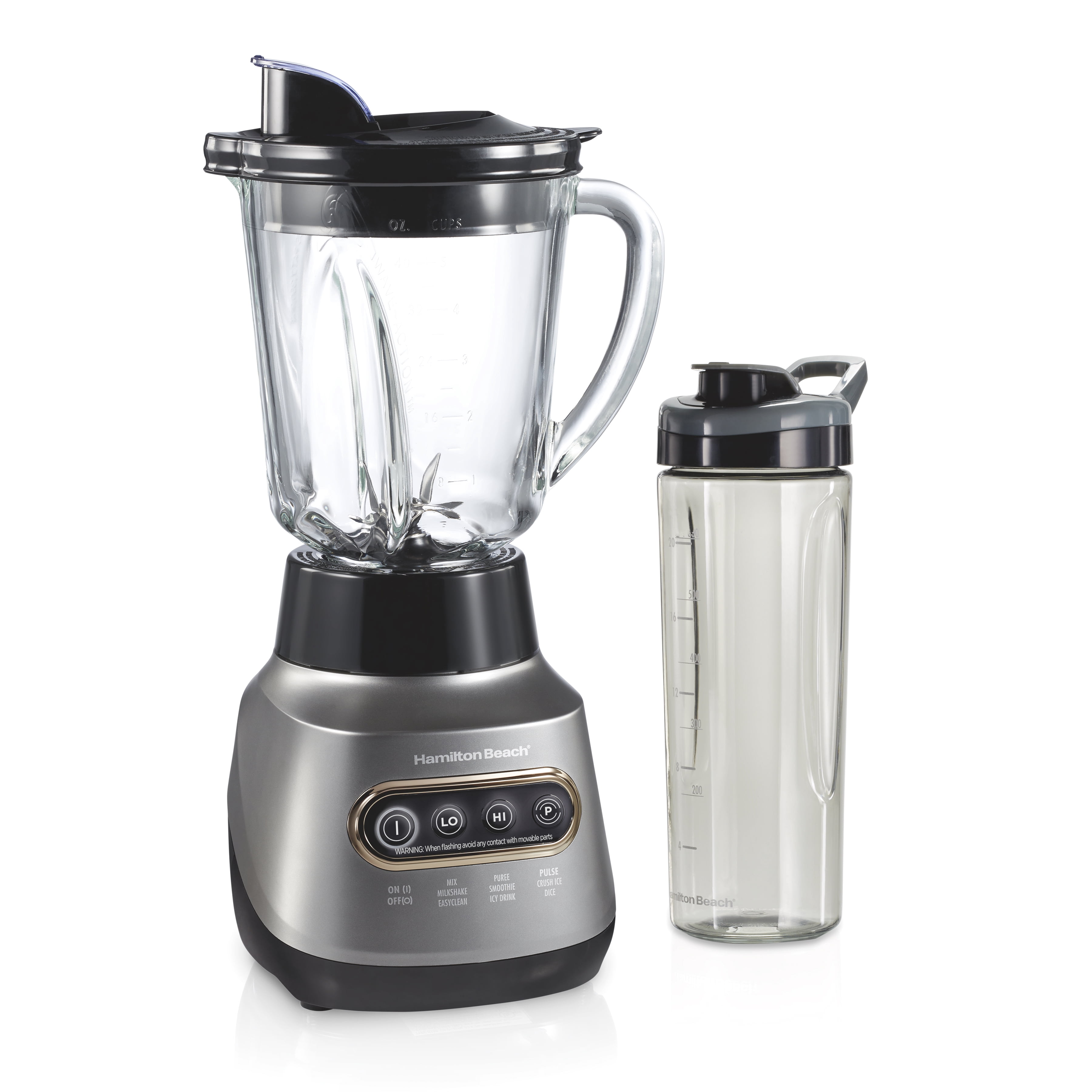 Hamilton Beach Wave Crusher Blender with Stainless Steel Blades, 40 oz Glass Jar and 20 oz Travel Jar, 800 Watts, Model 58181