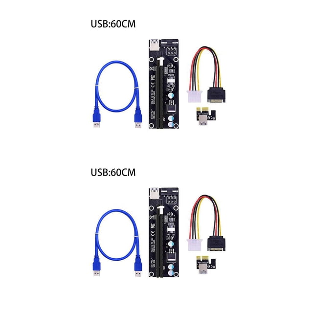 Maytalsory 30/60CM PCI-E Riser Card PCIe 1x to 16x USB 3.0 Data Cable Mining Black 60CM 2Set