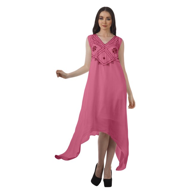 Moomaya Robe de Plage pour Femmes Sans Manches en Rayonne Unie à Ourlet Asymétrique pour Fête