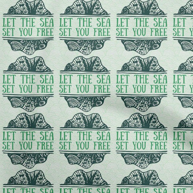 oneOone Cotton Jersey Green Fabric Ocean Text With Texture Sewing Craft Projects Fabric Prints By Yard 58 Inch Wide